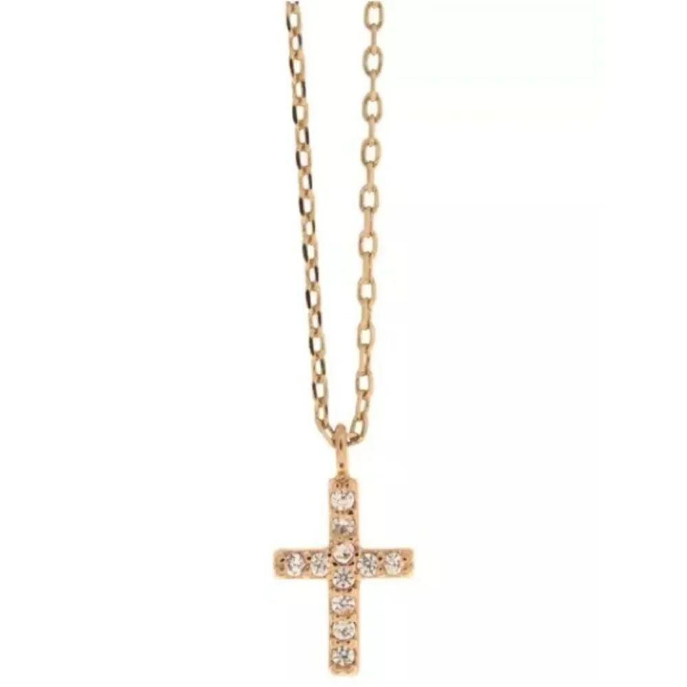 New 18K Gold Plated Cubic Zirconia Cross Necklace
